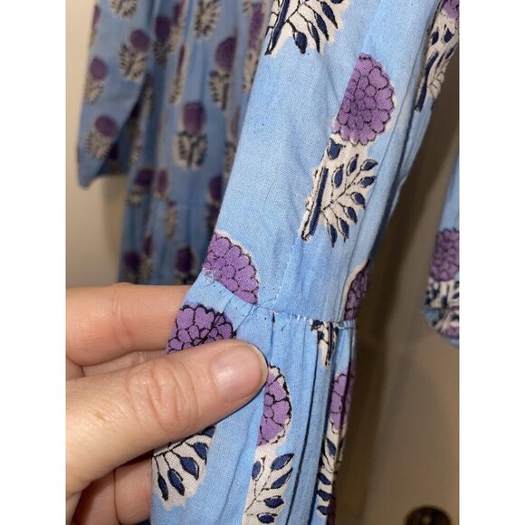 Sur La Vague Dahlia Dress Womens One Size Blue Floral Boho Maxi India Cotton - Picture 3 of 4